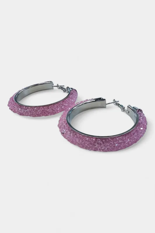 Silver & Pink Rhinestone Crystal Hoop Earrings sold by ZZs
