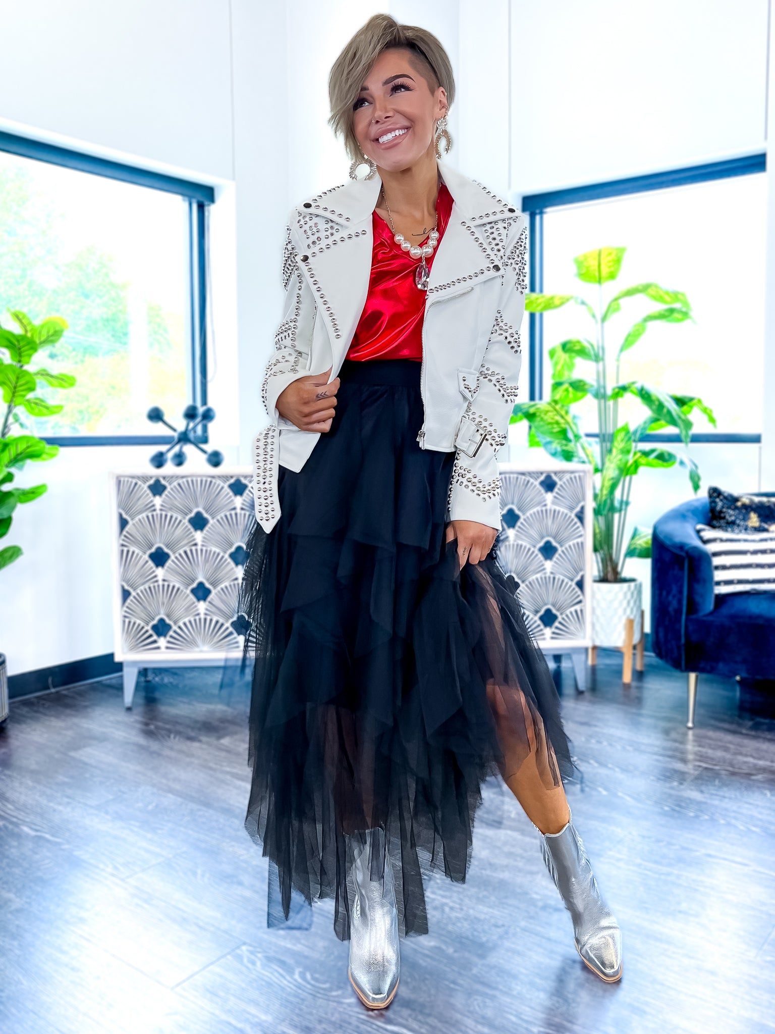 White Studded Moto Jacket sold by ZZs product image thumbnail 7