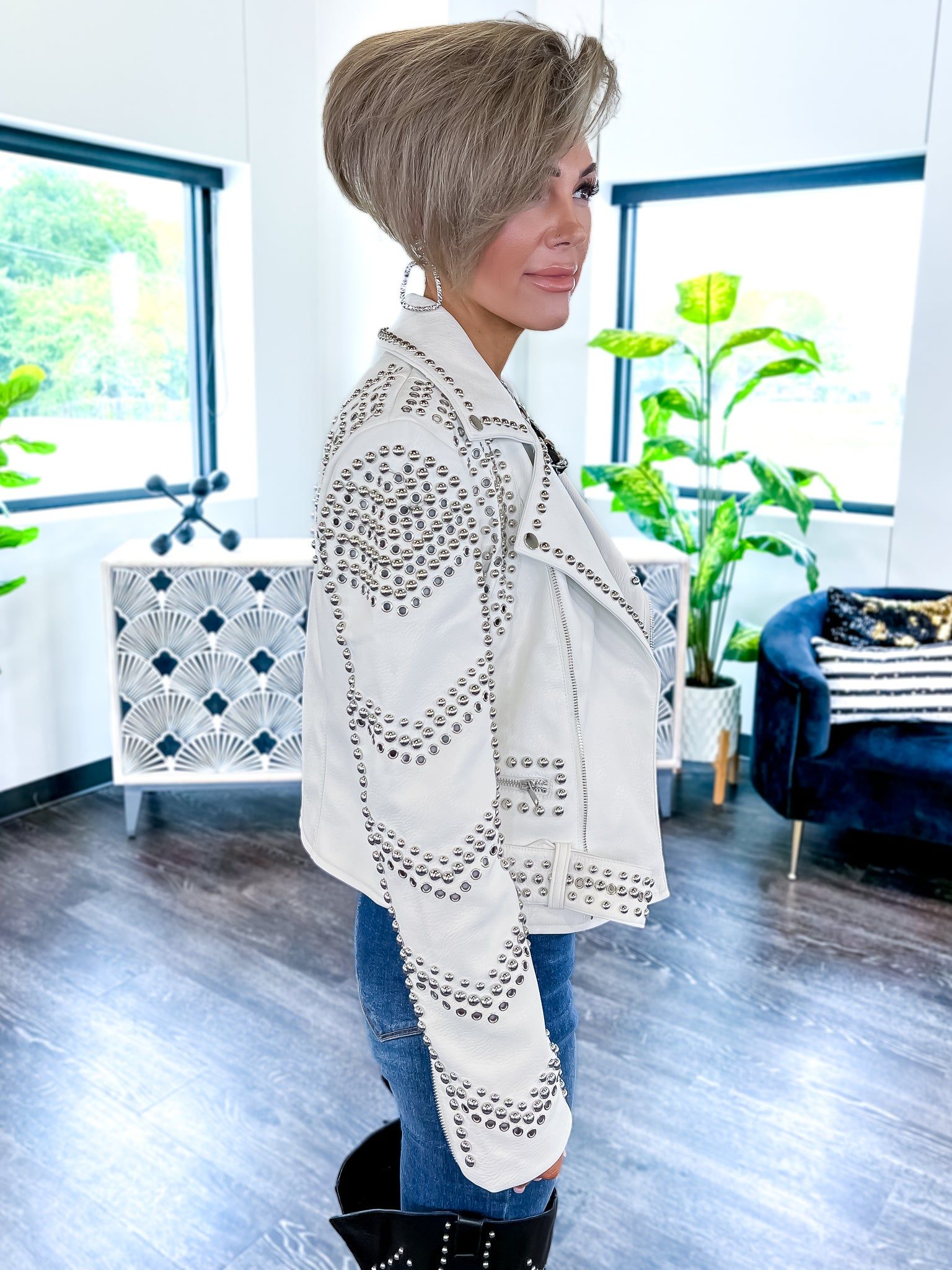 White Studded Moto Jacket sold by ZZs product image thumbnail 14