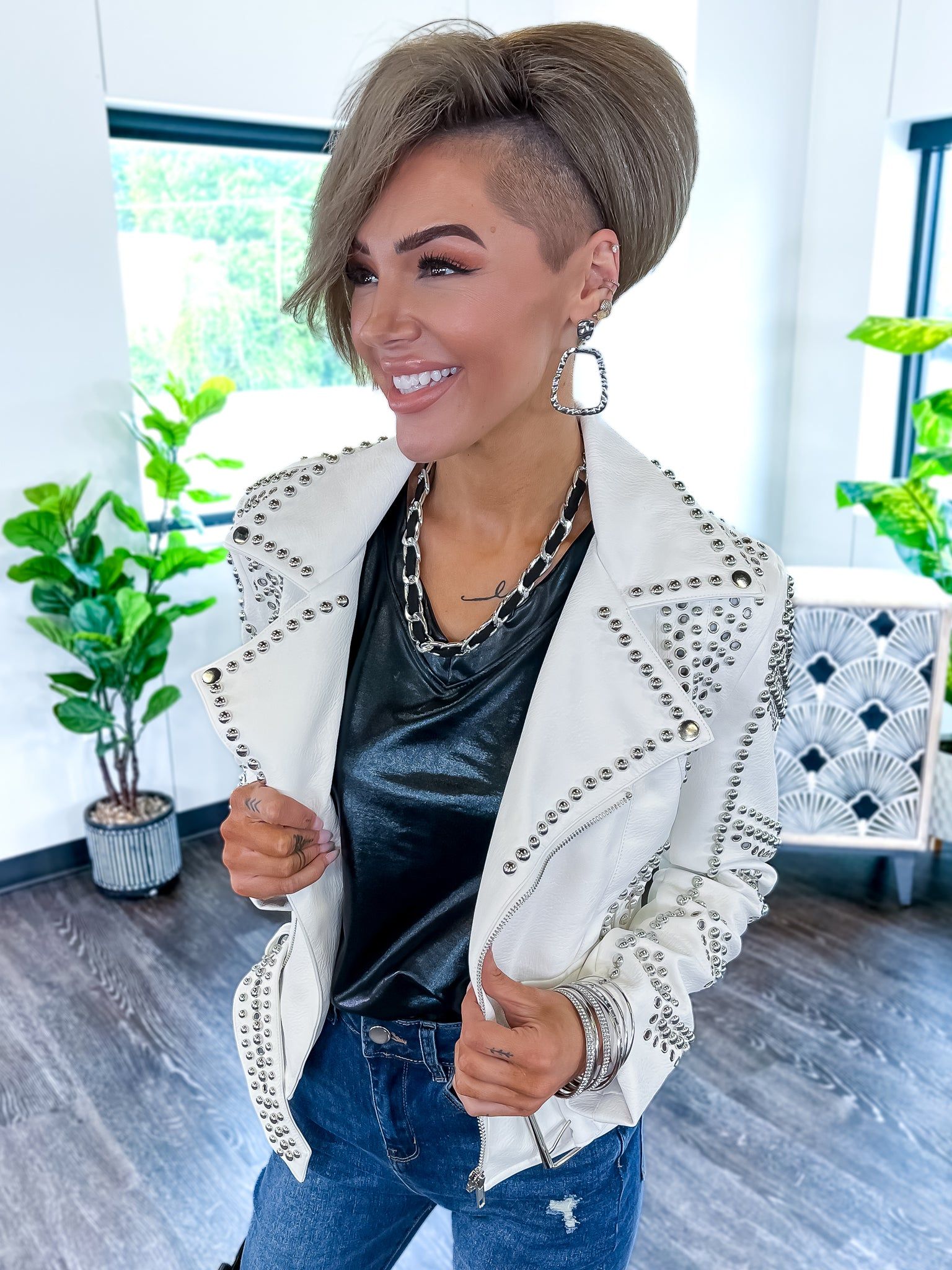 White Studded Moto Jacket sold by ZZs product image thumbnail 8
