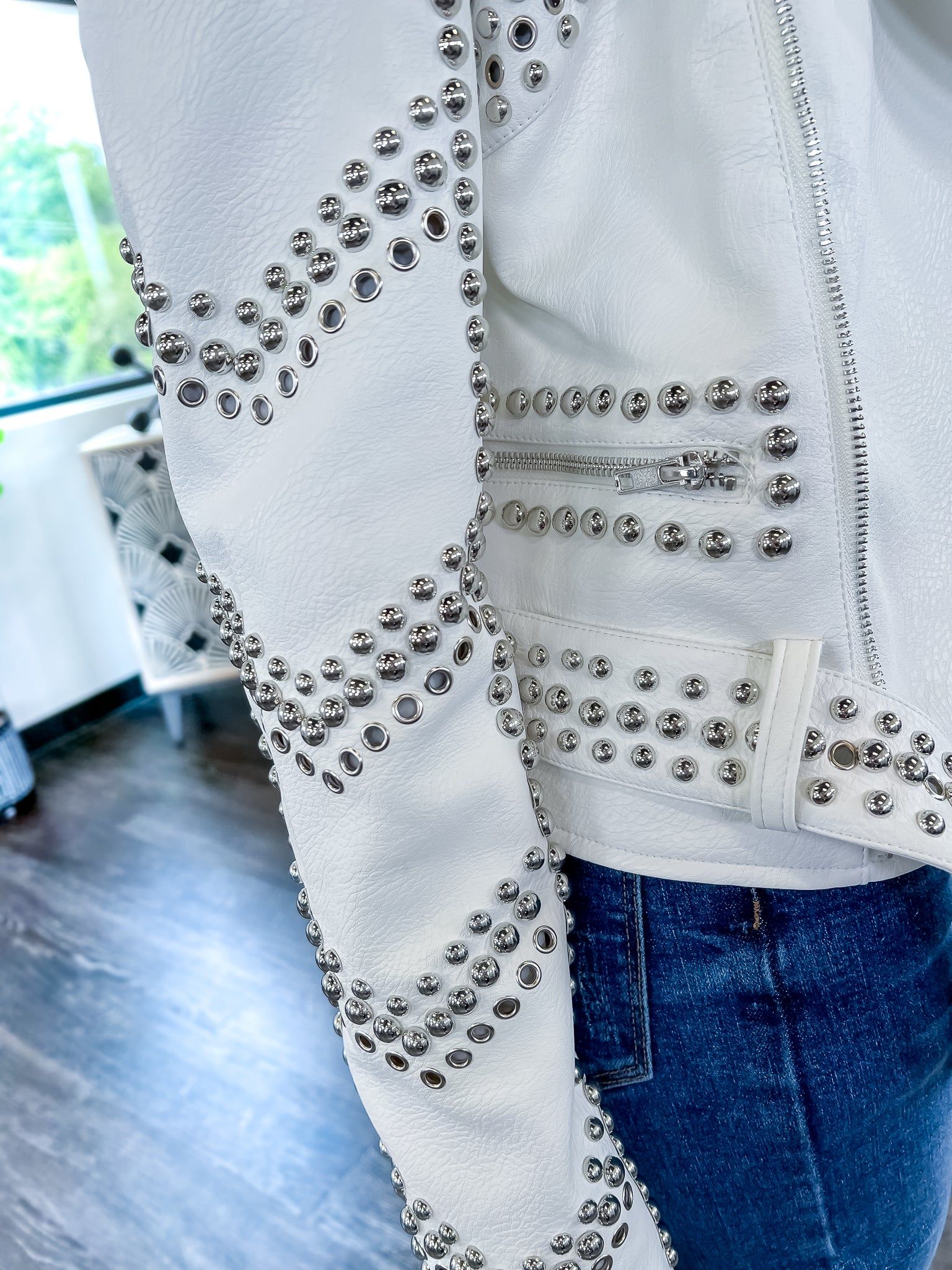 White Studded Moto Jacket sold by ZZs product image thumbnail 12