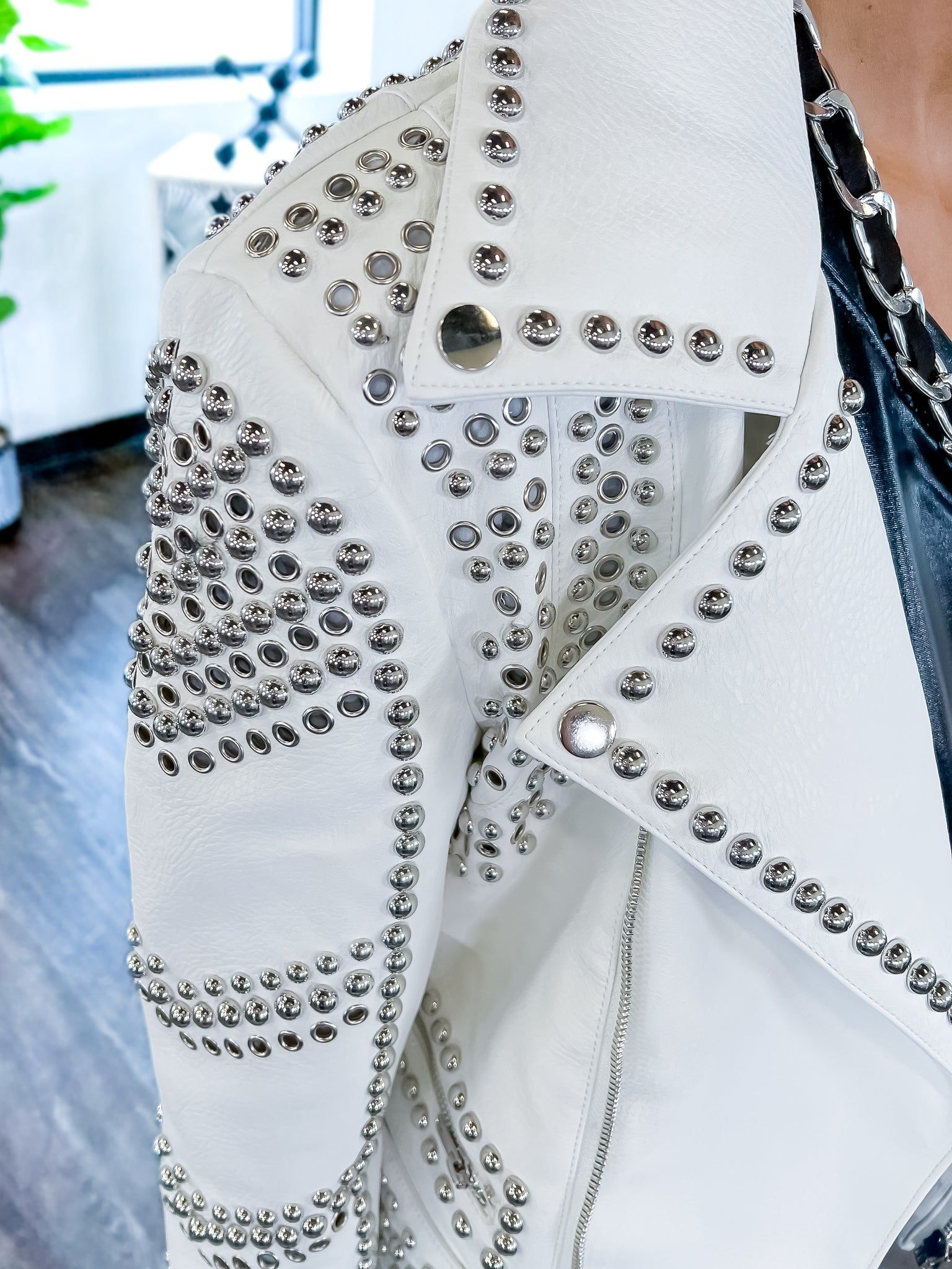 White Studded Moto Jacket sold by ZZs product image thumbnail 4