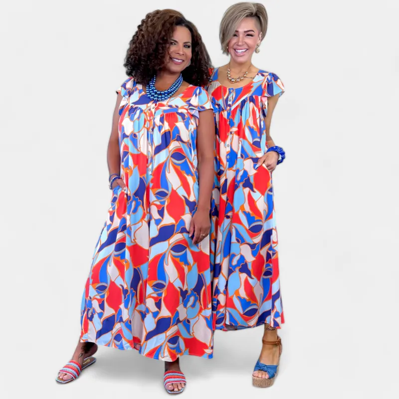 Blue Geo Abstract Wide Leg Jumpsuit sold by ZZs