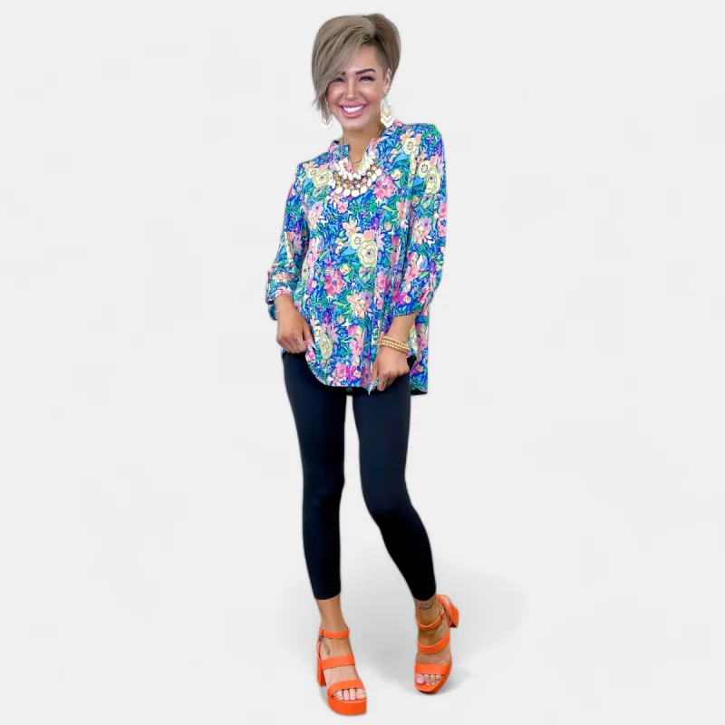 Royal Multi Floral Lizzy Top sold by ZZs