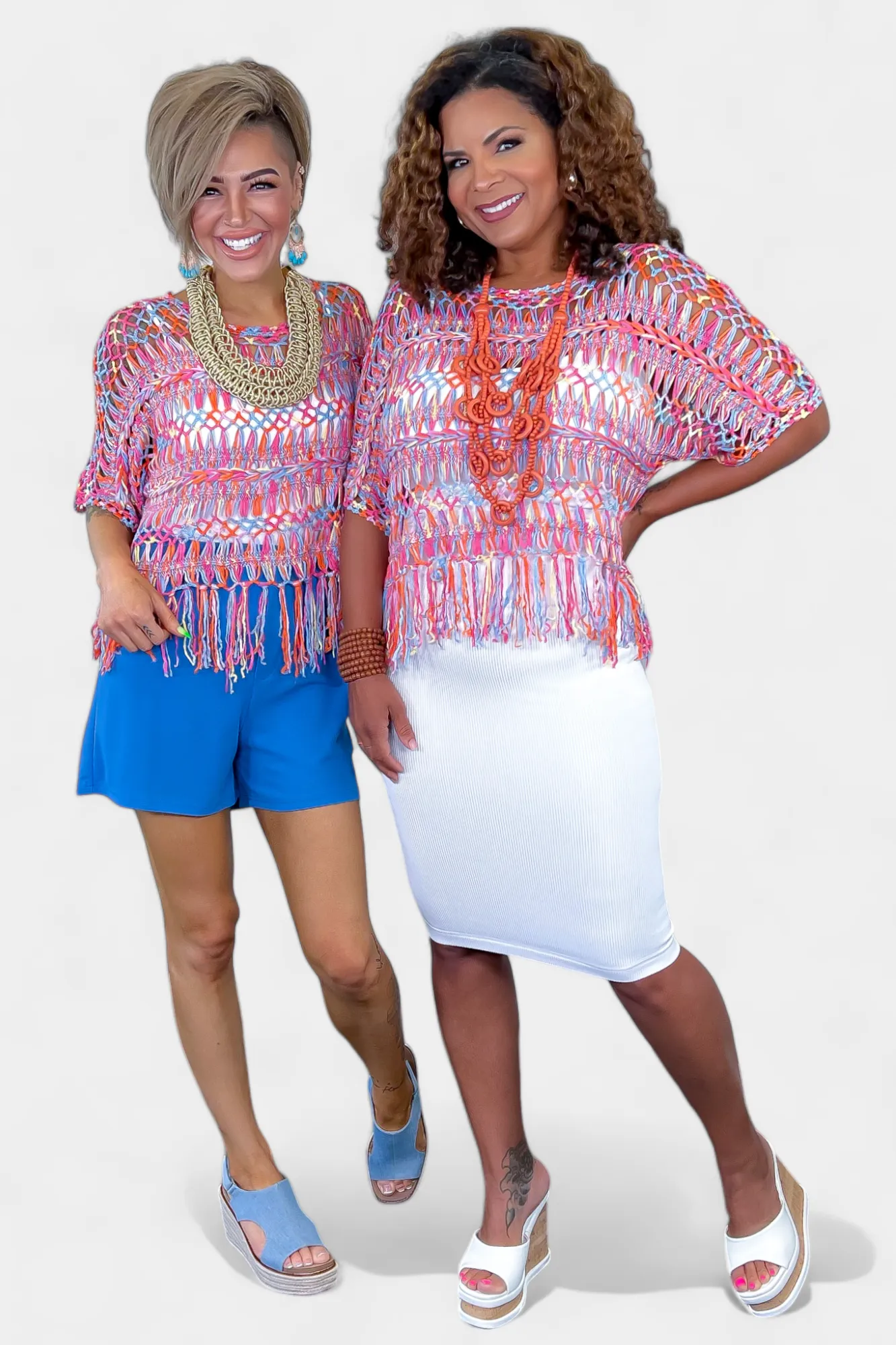 Orange Open Knit Fringe Top sold by ZZs product image thumbnail 2