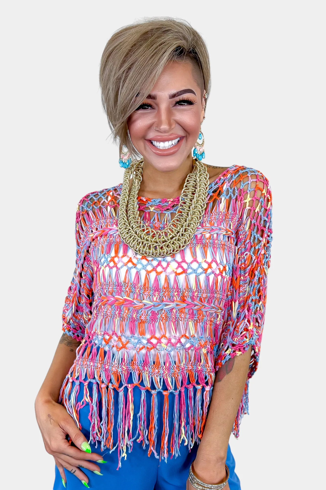 Orange Open Knit Fringe Top sold by ZZs product image thumbnail 4