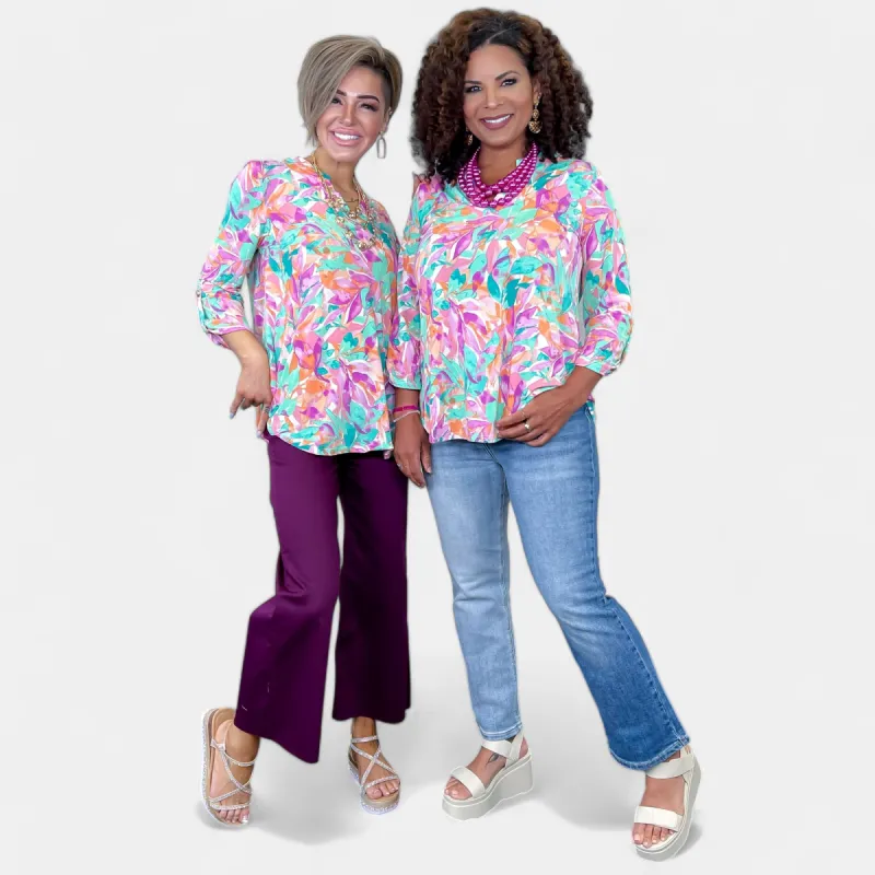 Ivory Magenta Abstract Lizzy Top sold by ZZs