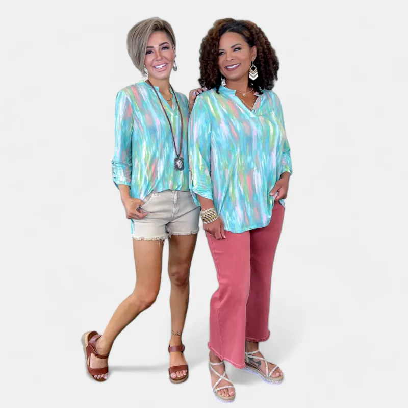 Green Multi Abstract Lizzy Top sold by ZZs