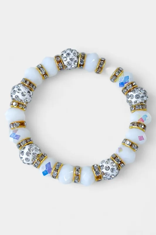 White Faceted Beaded Stretch Bracelet sold by ZZs