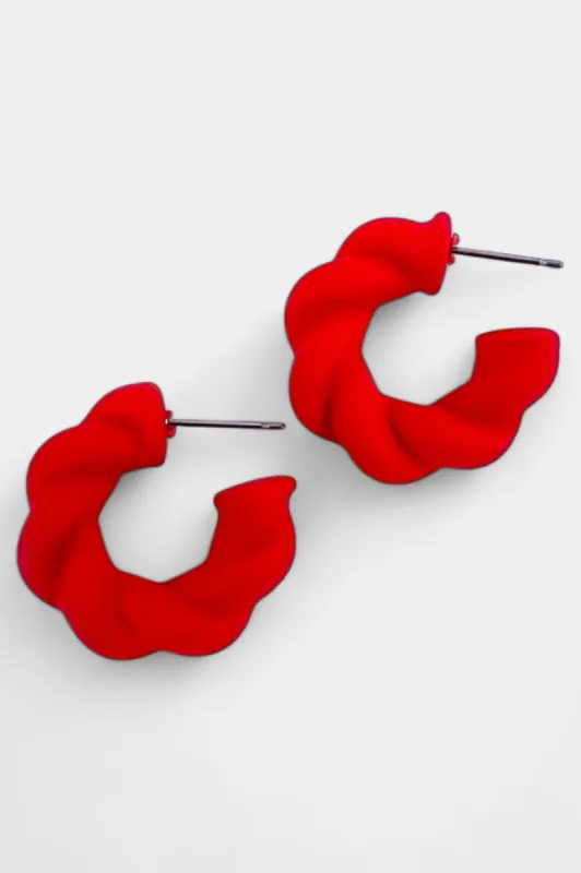Red Matte Twisted Hoop Earrings sold by ZZs