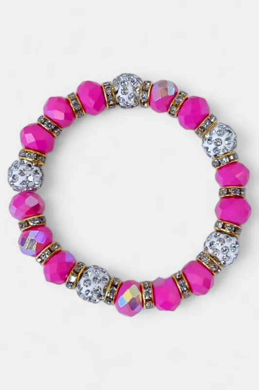 Fuchsia Faceted Beaded Stretch Bracelet sold by ZZs