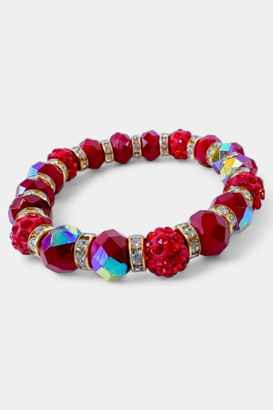 Red Faceted Beaded Stretch Bracelet sold by ZZs