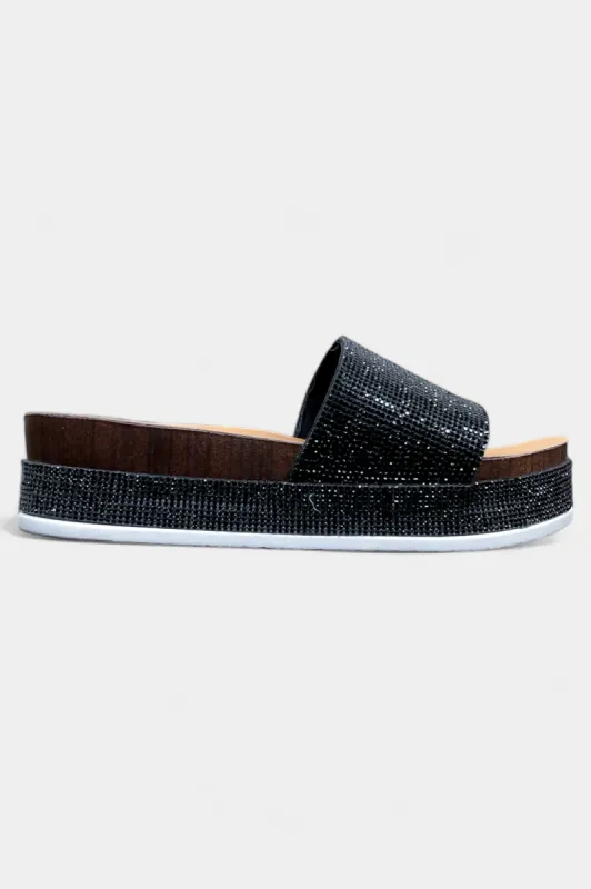 Black Rhinestone Platform Sandals sold by ZZs