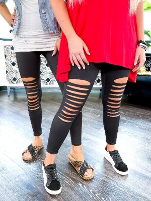 Knee Cut High Waisted Leggings [NO RETURNS] sold by ZZs