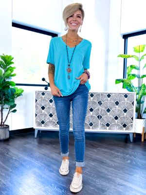 Boyfriend V-Neck Tee | Turquoise [NO RETURNS] sold by ZZs