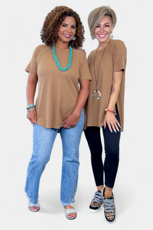 Brown Waffle Short Sleeve Top sold by ZZs
