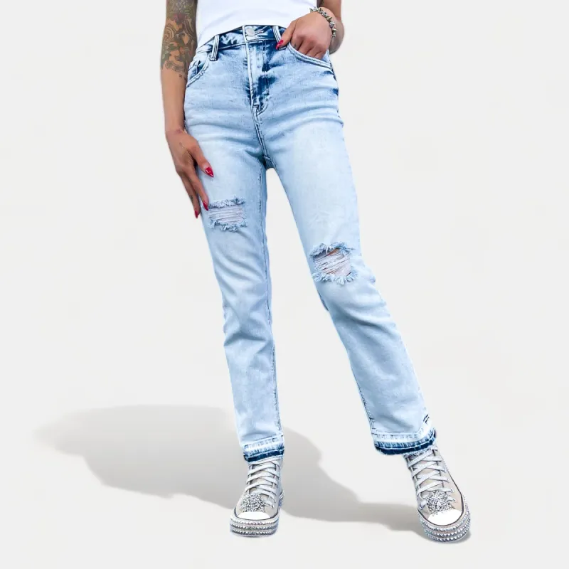 Light Acid High Waist Straight Crop Jeans sold by ZZs