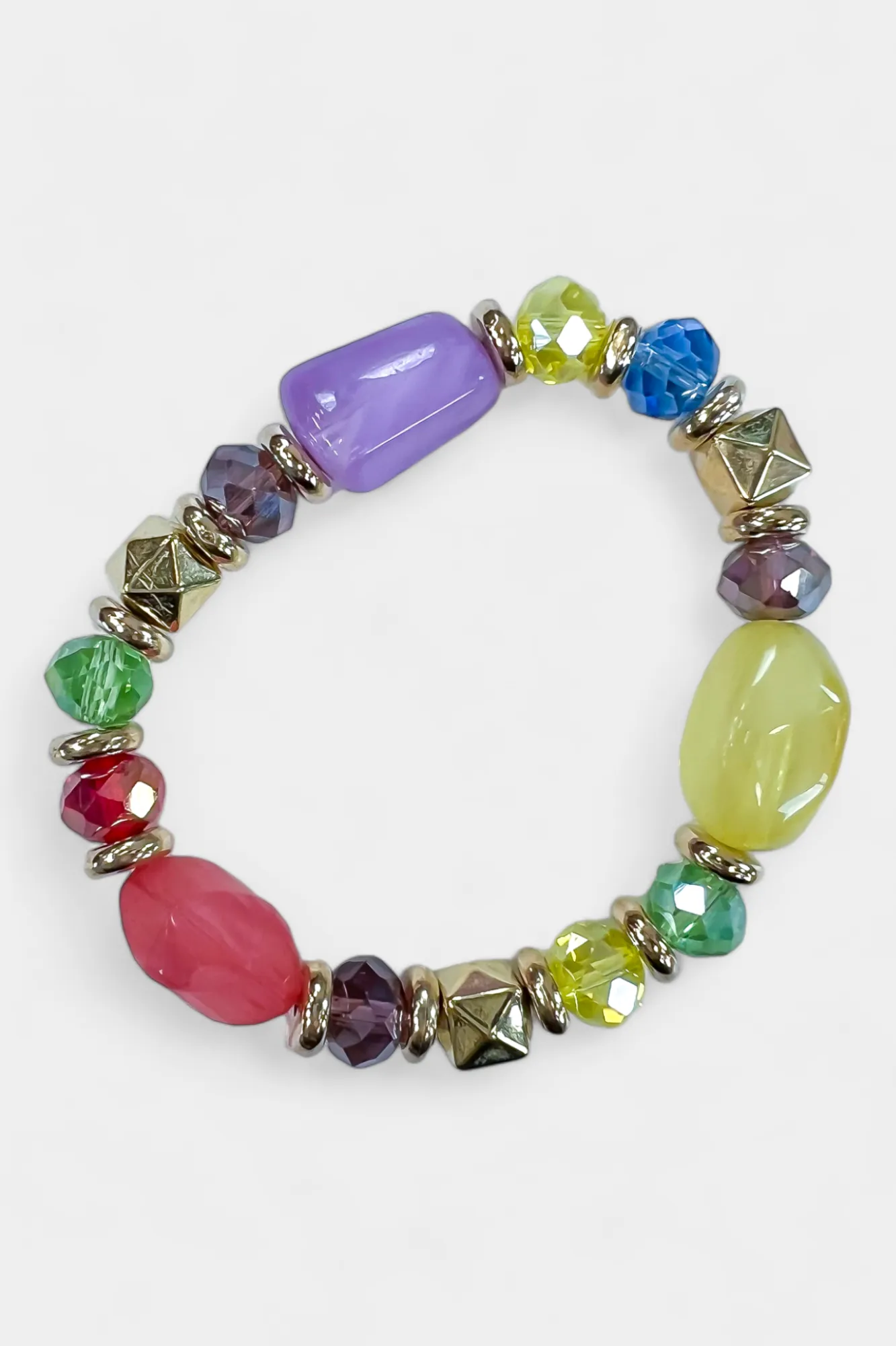 Gold Multi Colored Beaded Stretch Bracelet sold by ZZs