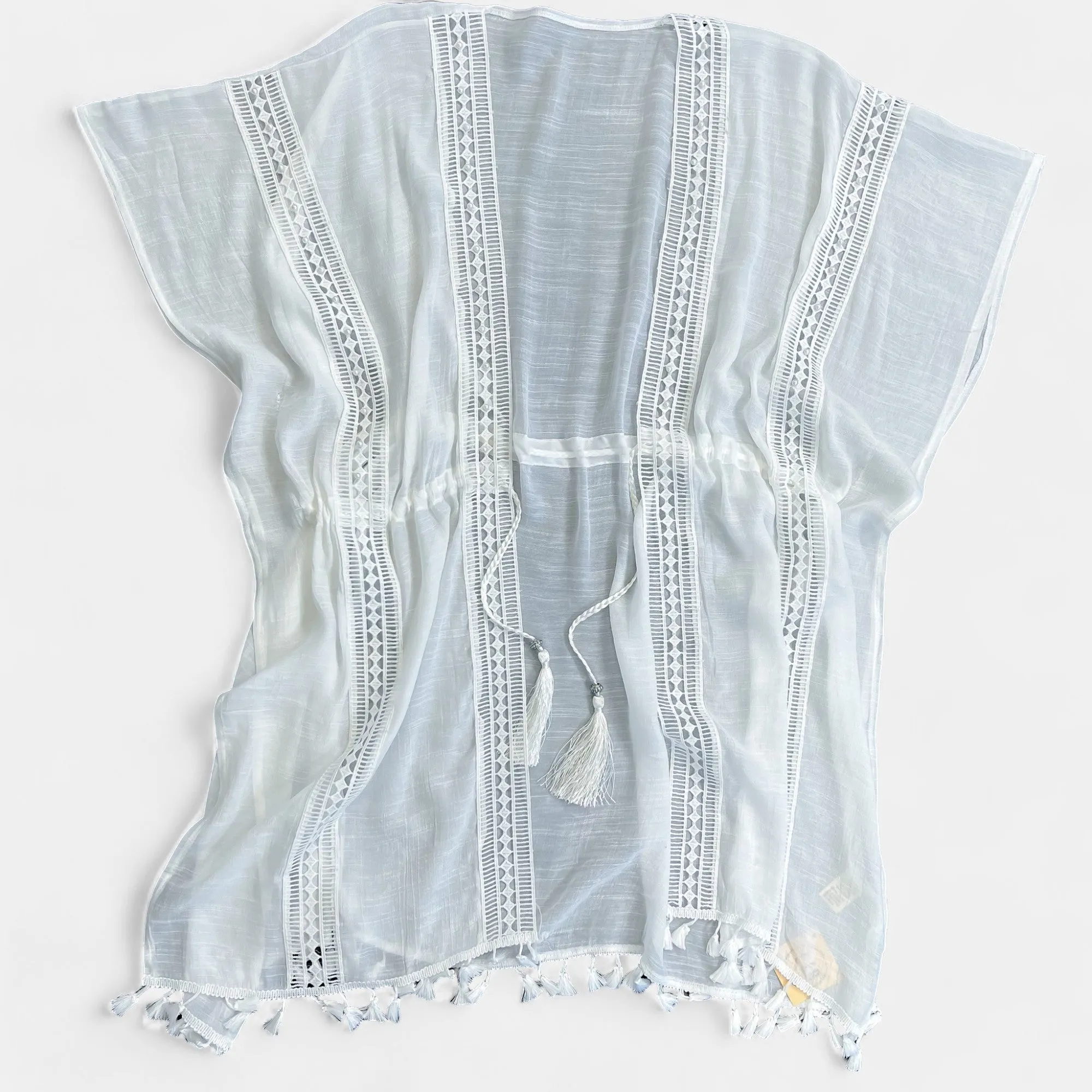 White Pearl Trim Drawstring Kimono sold by ZZs product image thumbnail 3