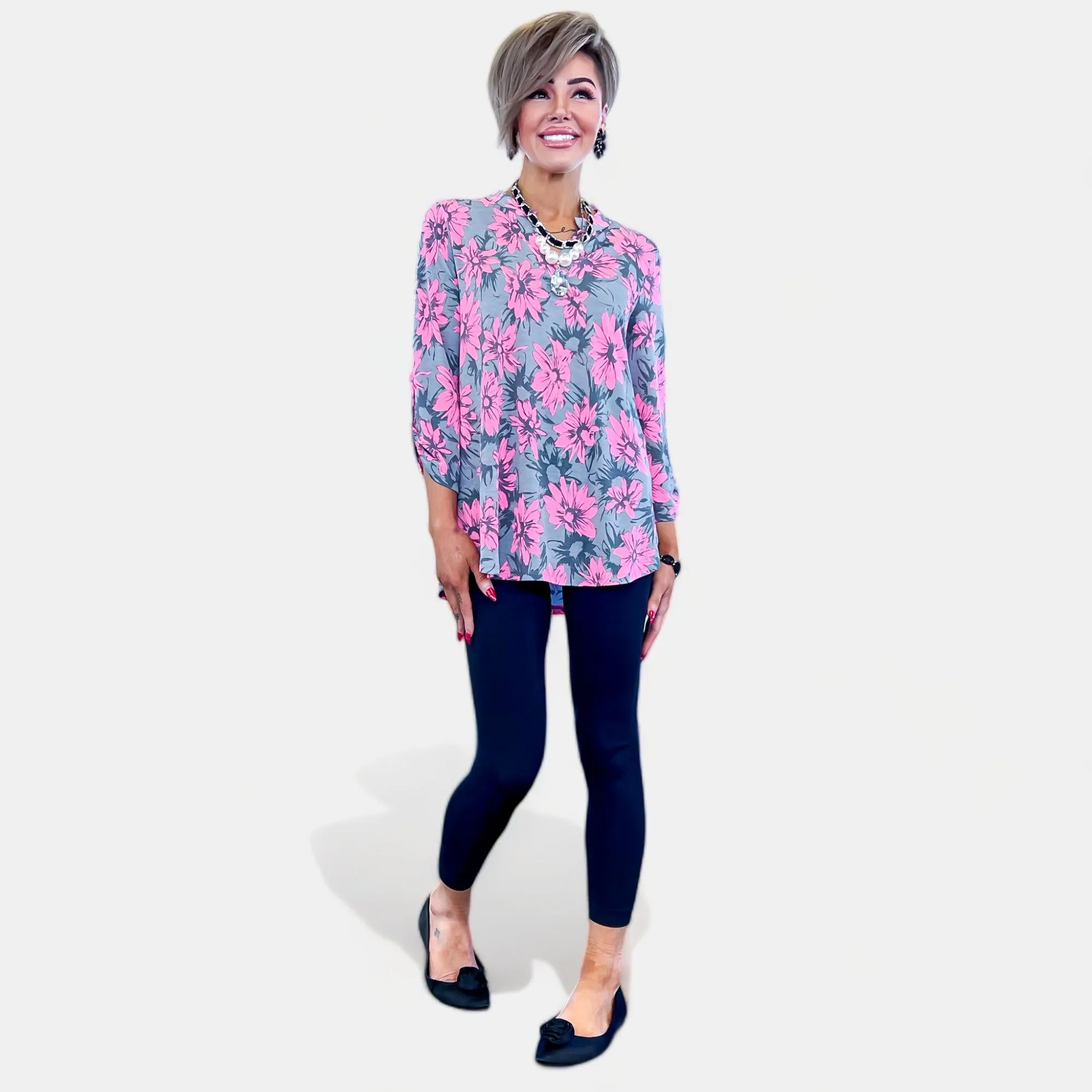 Pink & Grey Floral Lizzy Top sold by ZZs product image thumbnail 4