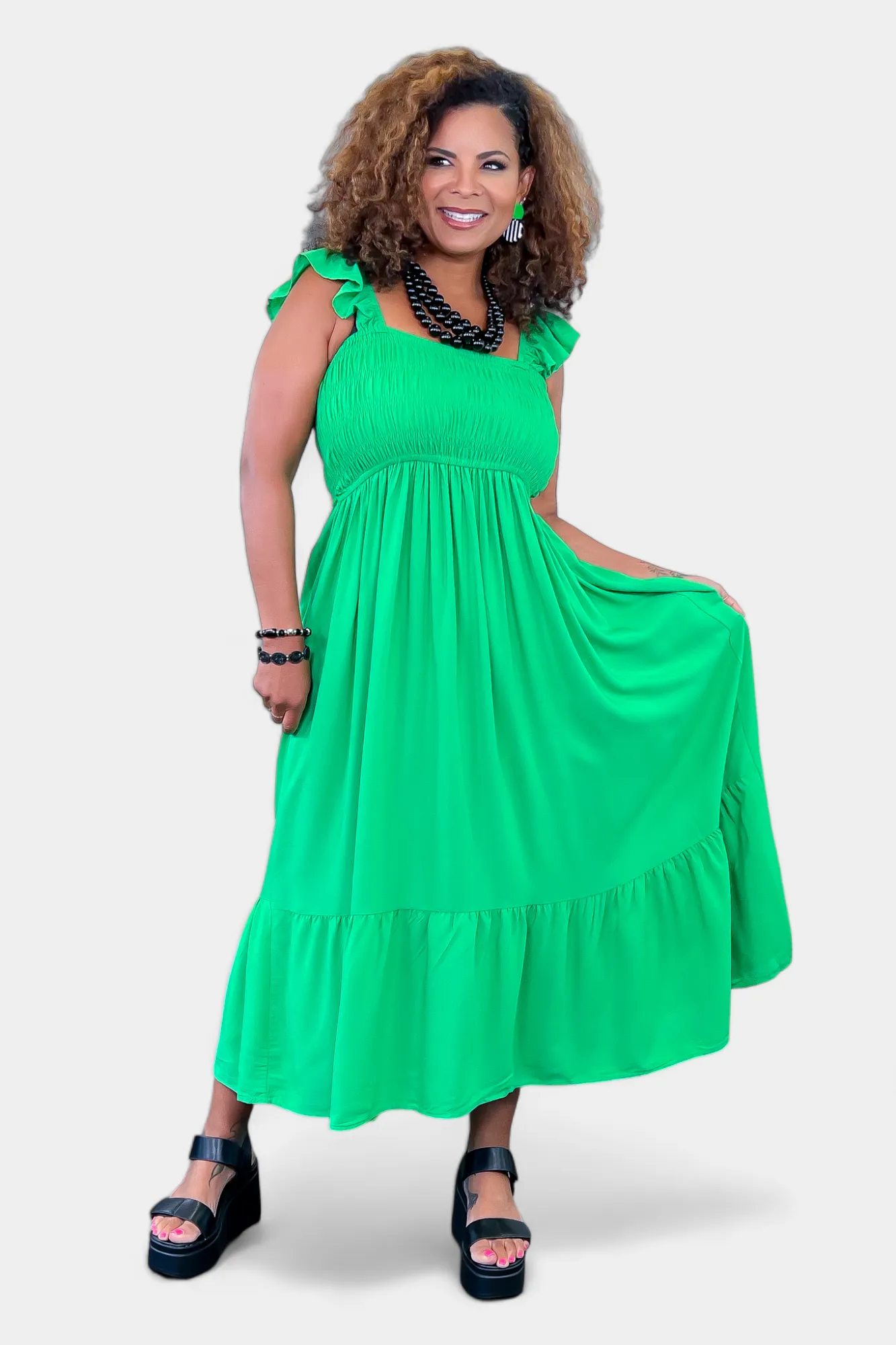 Green Ruffle Tank Midi Dress sold by ZZs