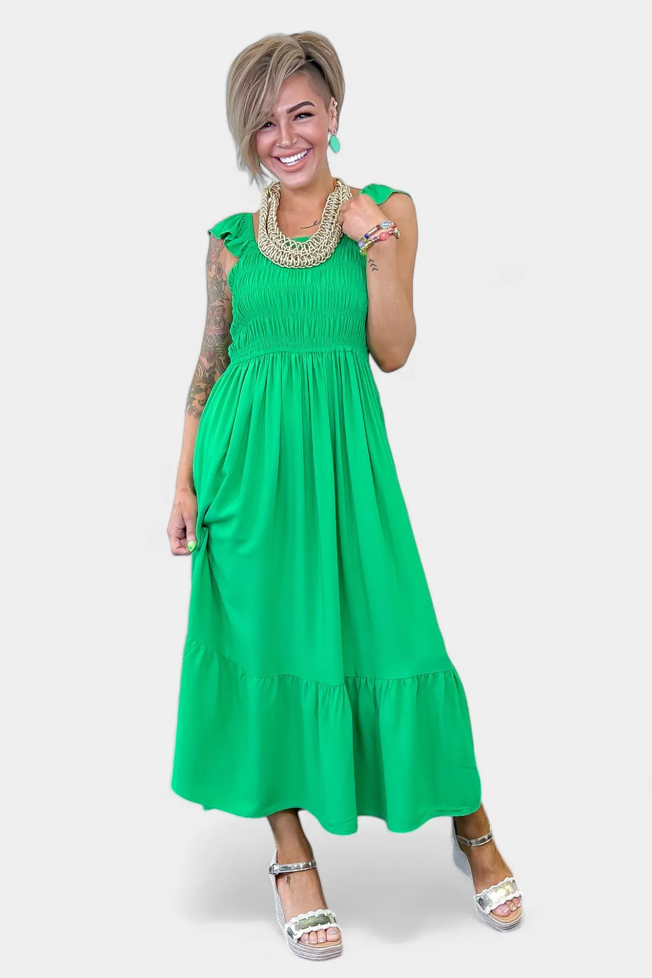 Green Ruffle Tank Midi Dress sold by ZZs product image thumbnail 3