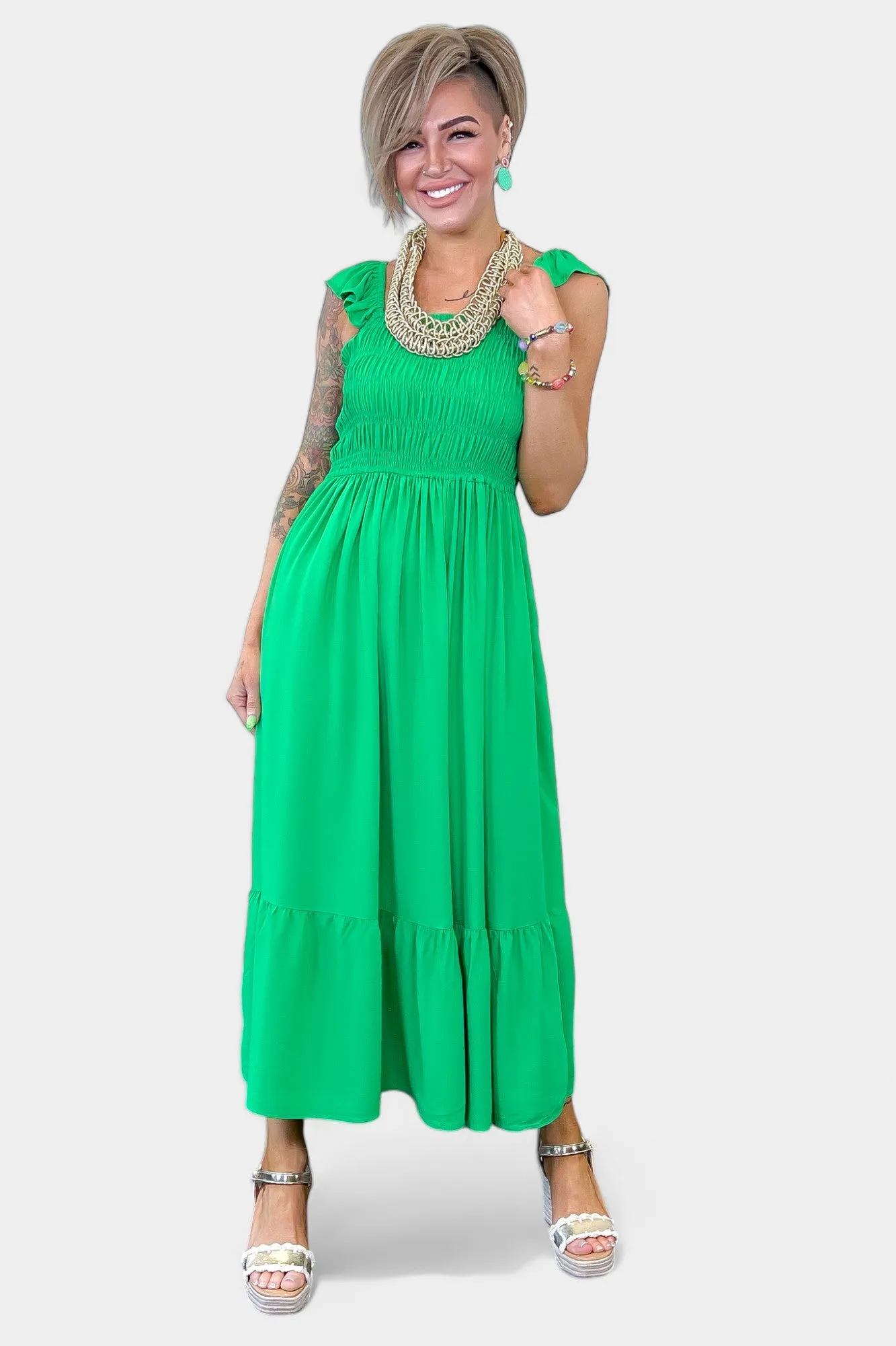 Green Ruffle Tank Midi Dress sold by ZZs product image thumbnail 5