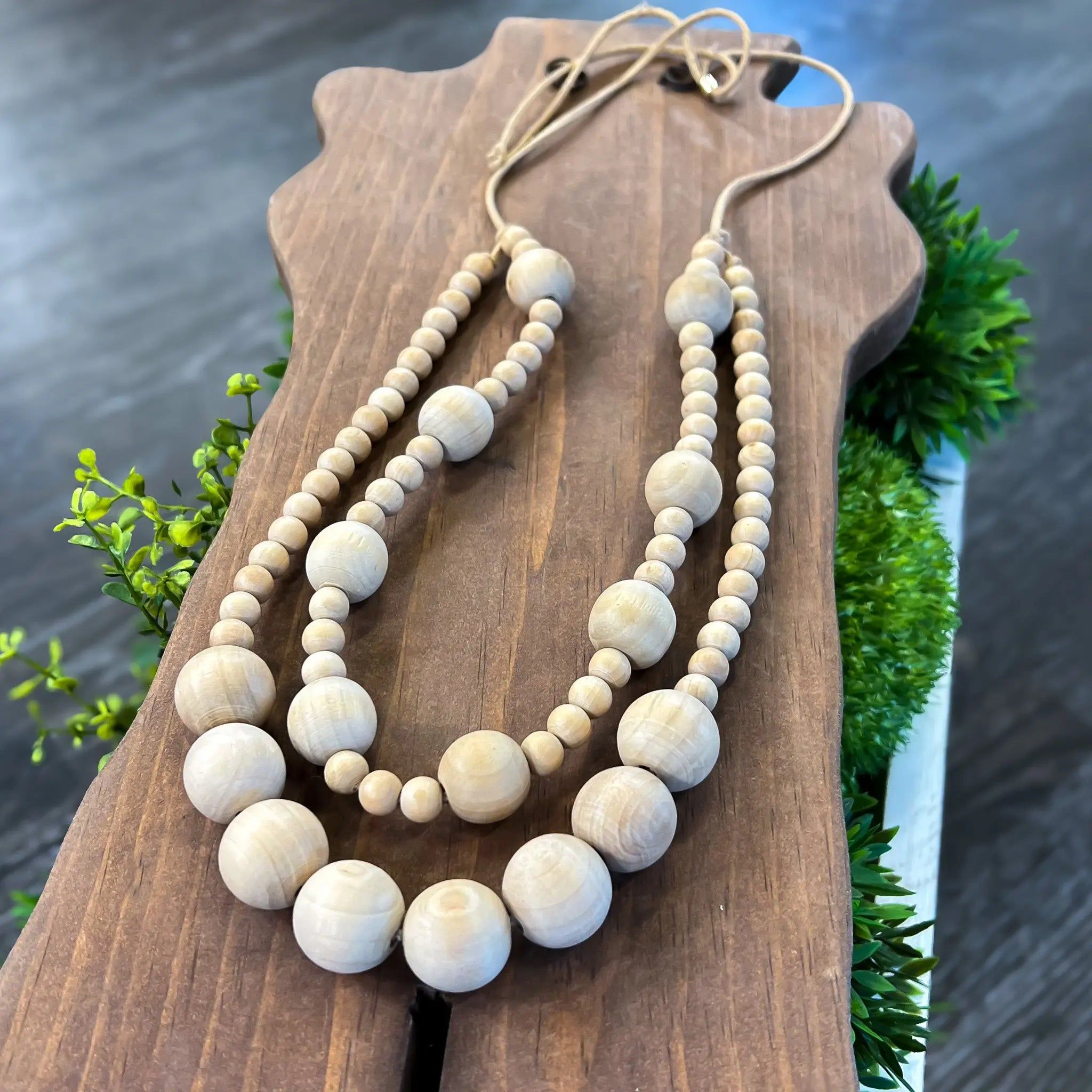 Ivory Layered Wood Bead Necklace sold by ZZs