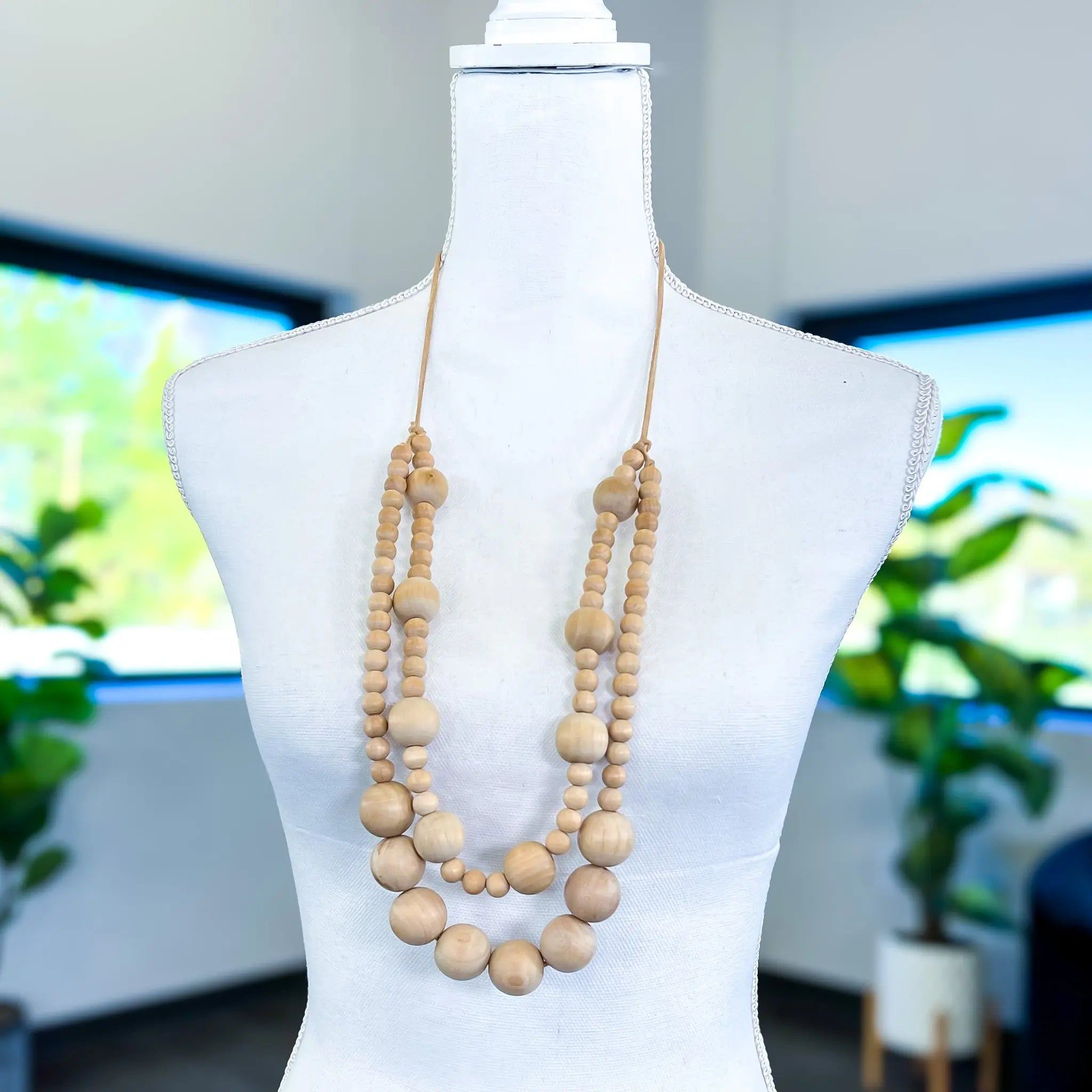 Ivory Layered Wood Bead Necklace sold by ZZs product image thumbnail 2