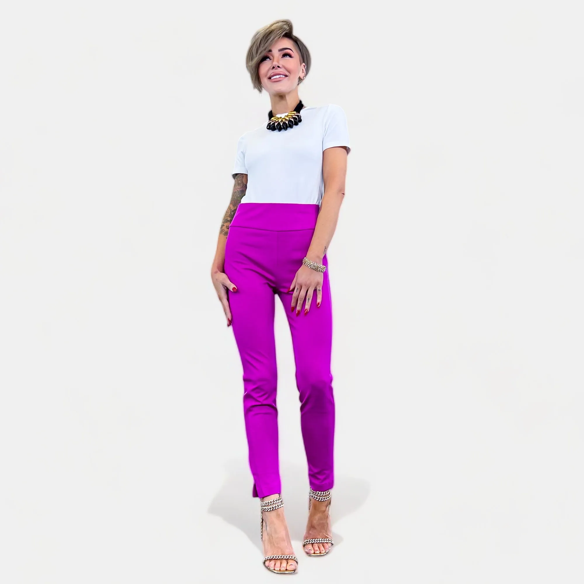 Magenta High Waisted Skinny Crop Pants sold by ZZs product image thumbnail 2