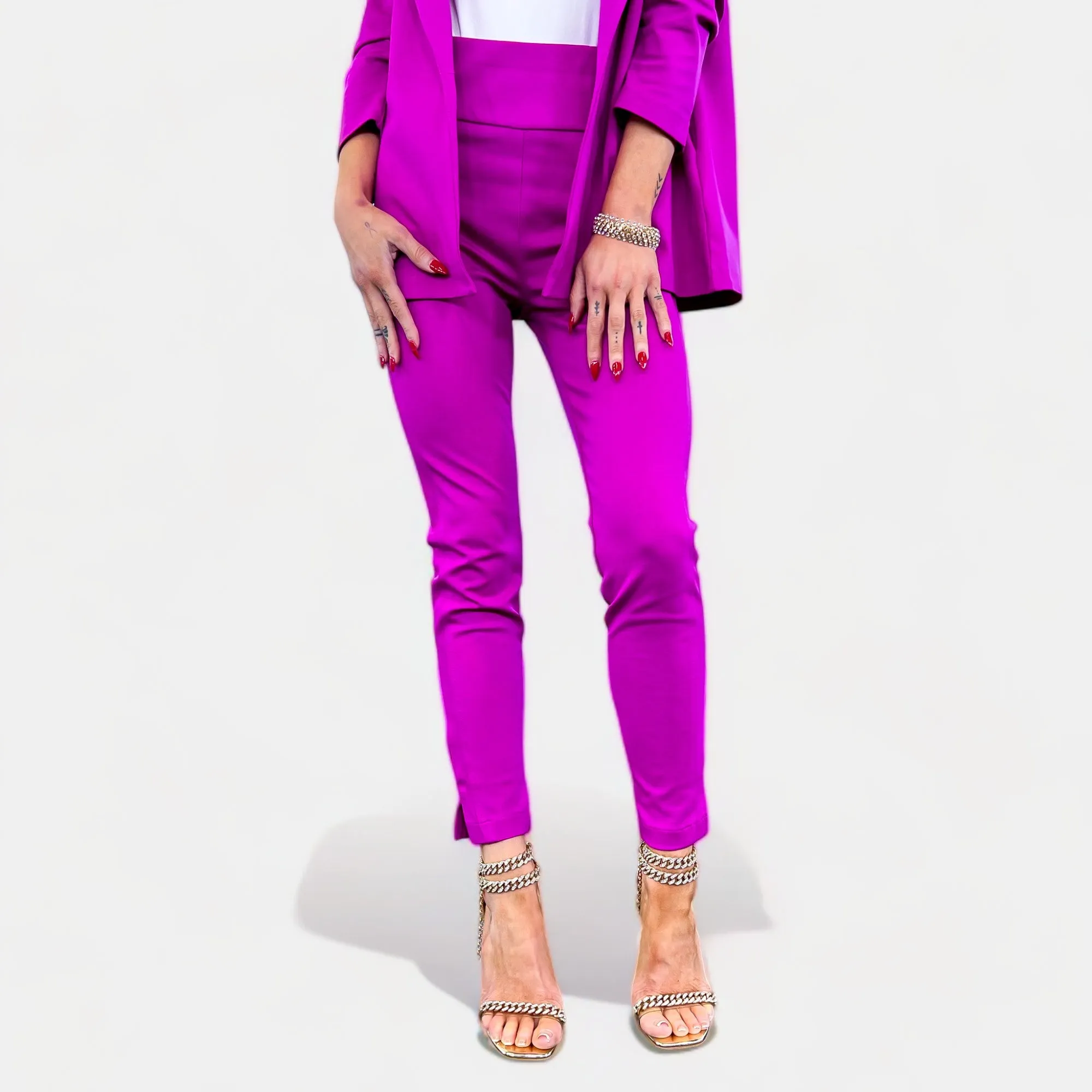 Magenta High Waisted Skinny Crop Pants sold by ZZs