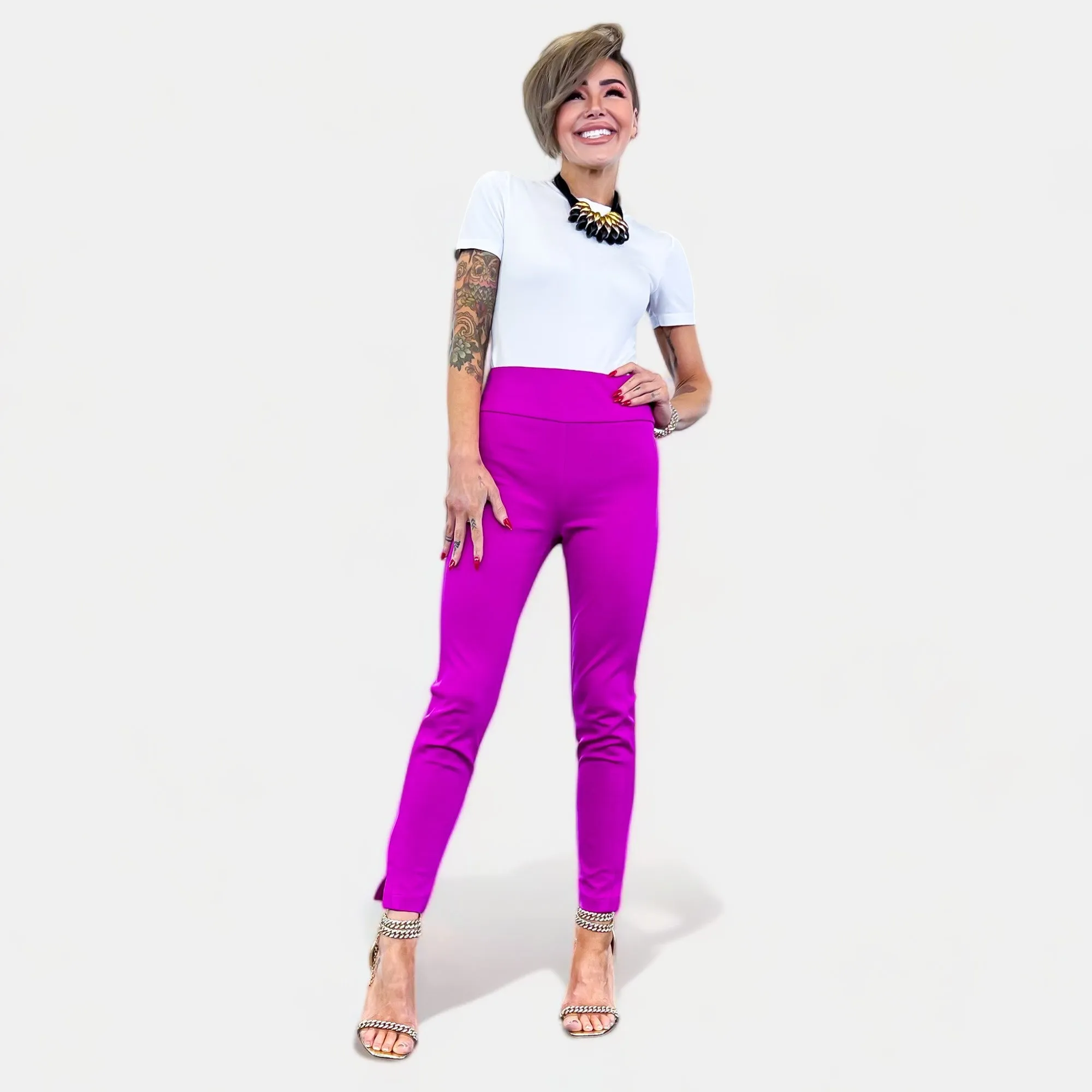 Magenta High Waisted Skinny Crop Pants sold by ZZs product image thumbnail 5