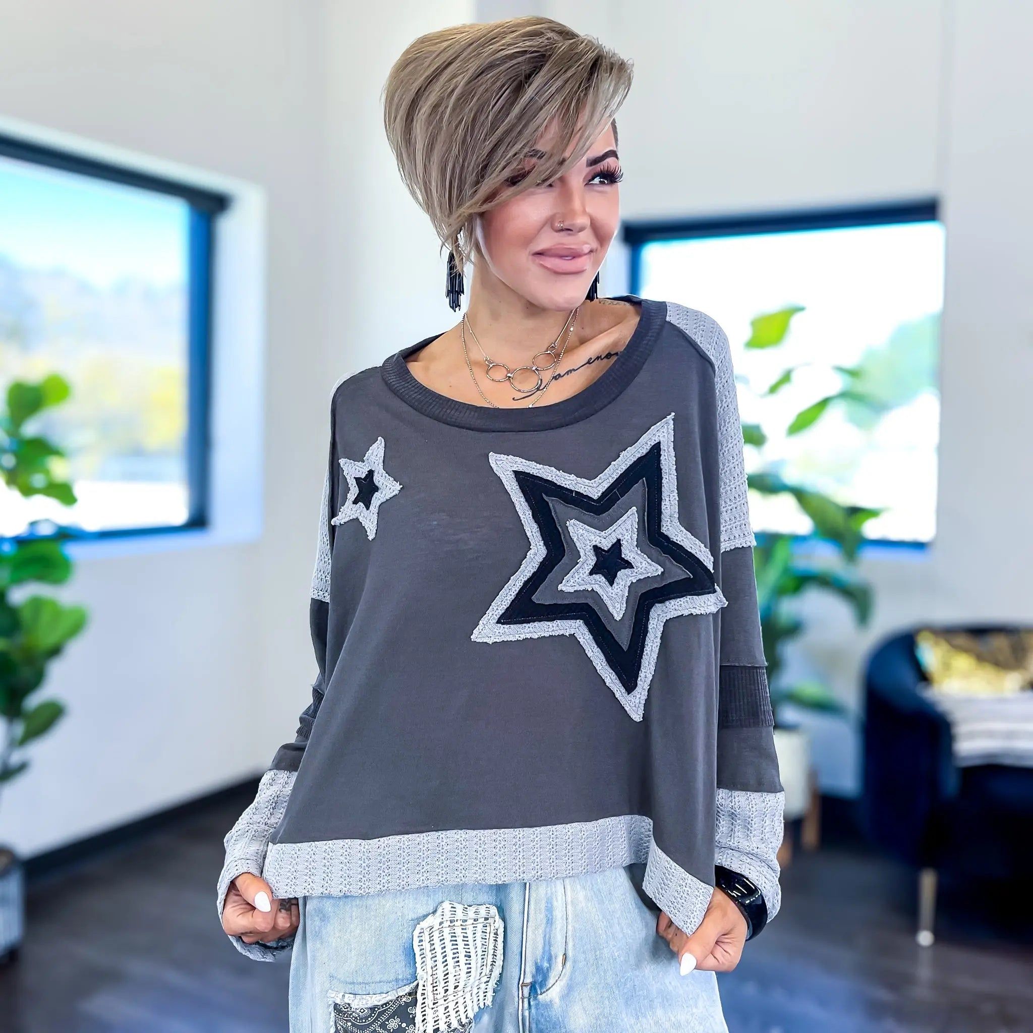 Charcoal Star Patch Top sold by ZZs product image thumbnail 2