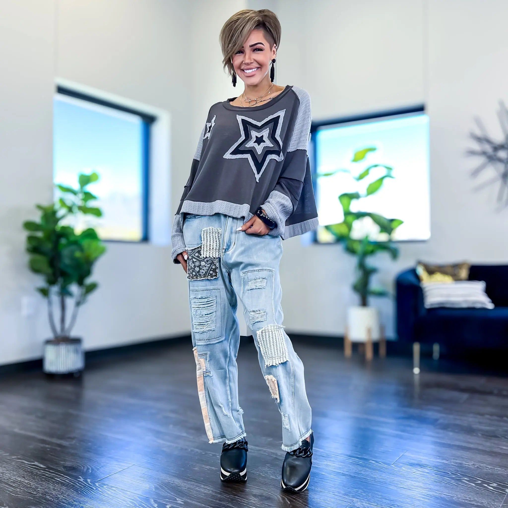 Charcoal Star Patch Top sold by ZZs