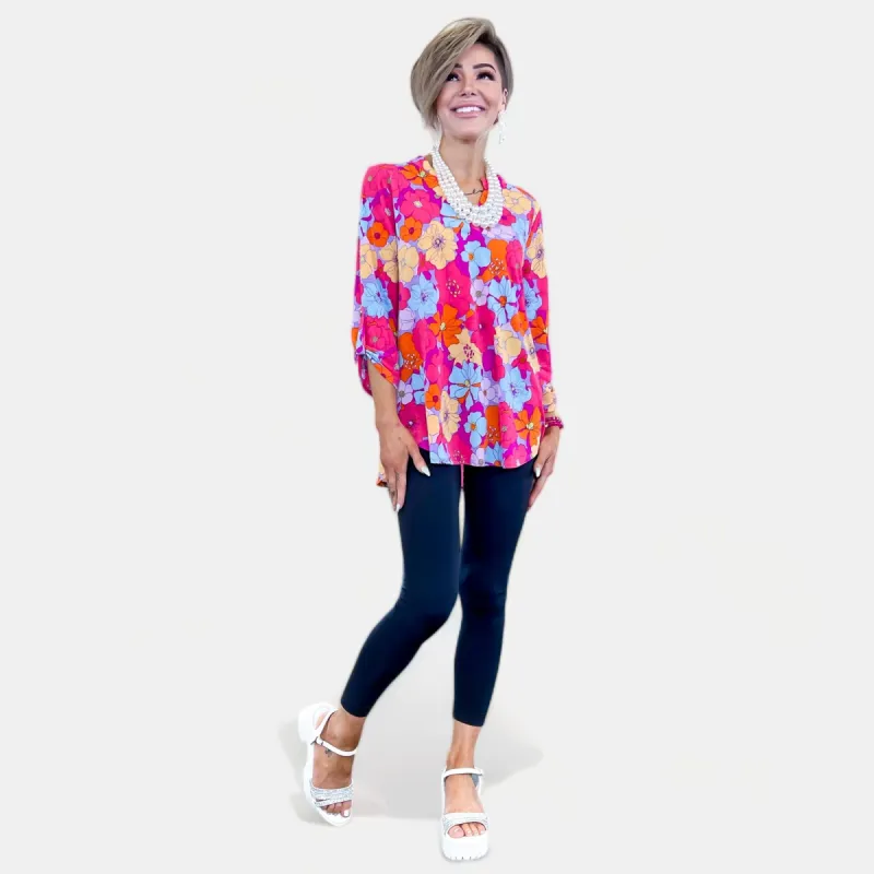 Pink & Teal Multi Floral Lizzy Top sold by ZZs