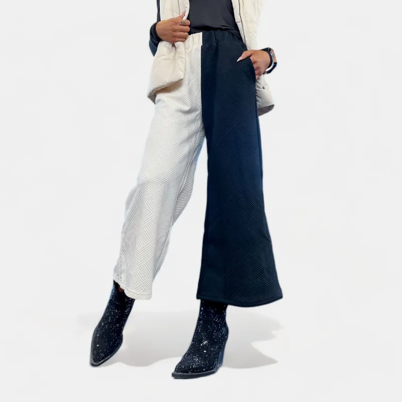 Cream & Black Colorblock Crop Pants [NO RETURNS] sold by ZZs