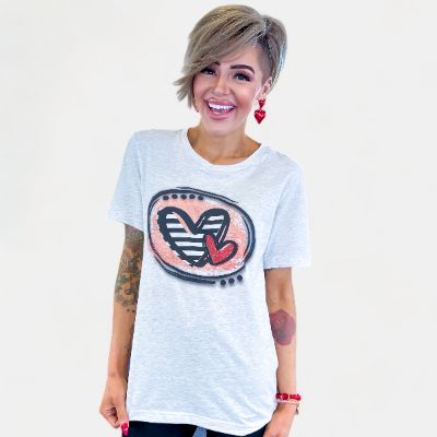 Grey Double Heart Graphic T-Shirt [NO RETURNS] sold by ZZs