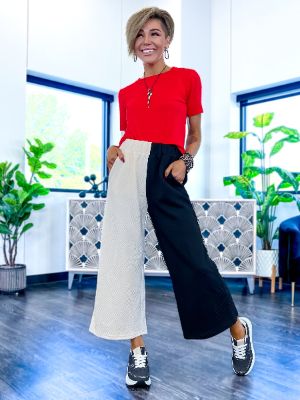 Cream & Black Colorblock Crop Pants sold by ZZs