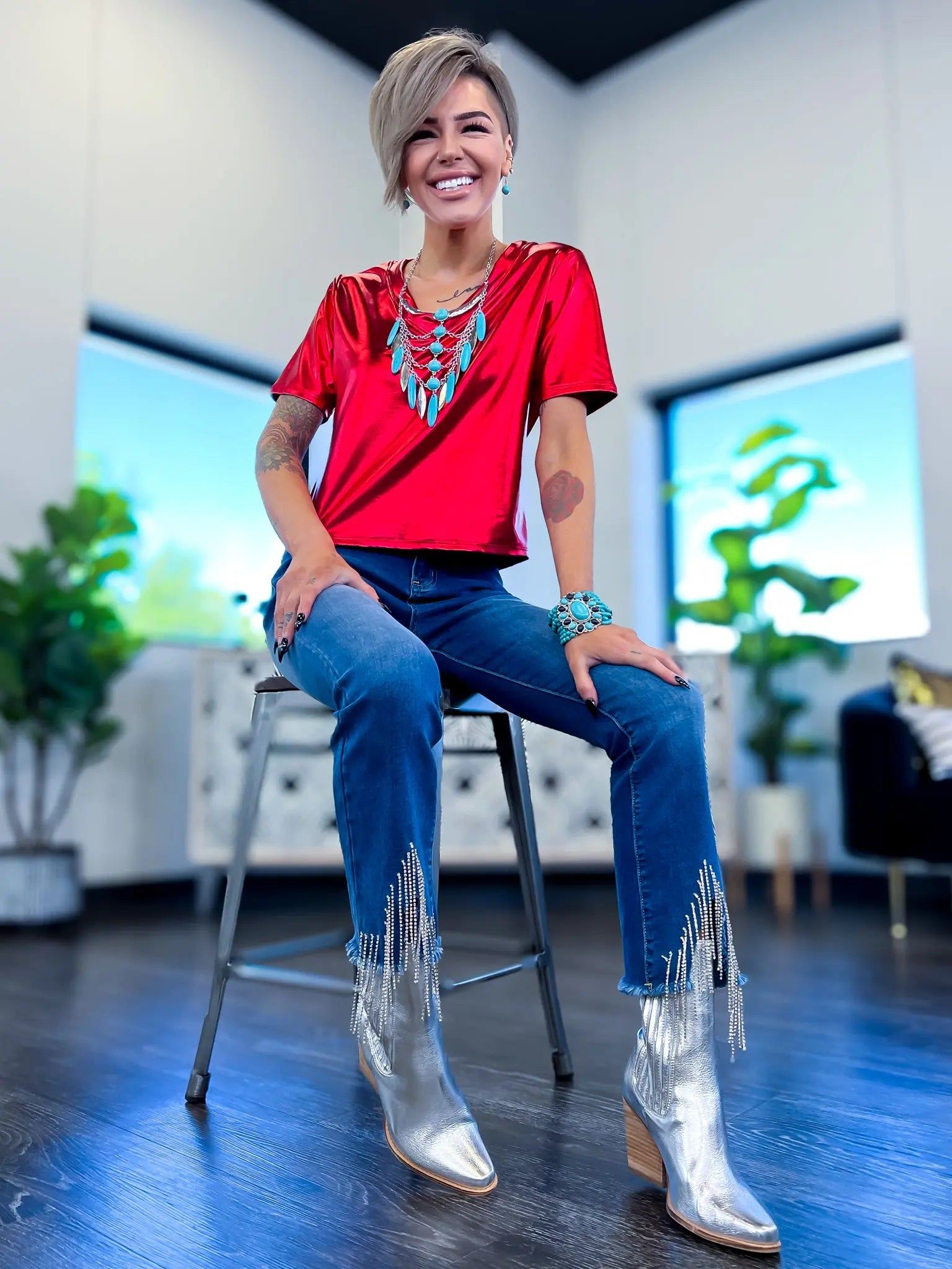 Red Metallic Top sold by ZZs