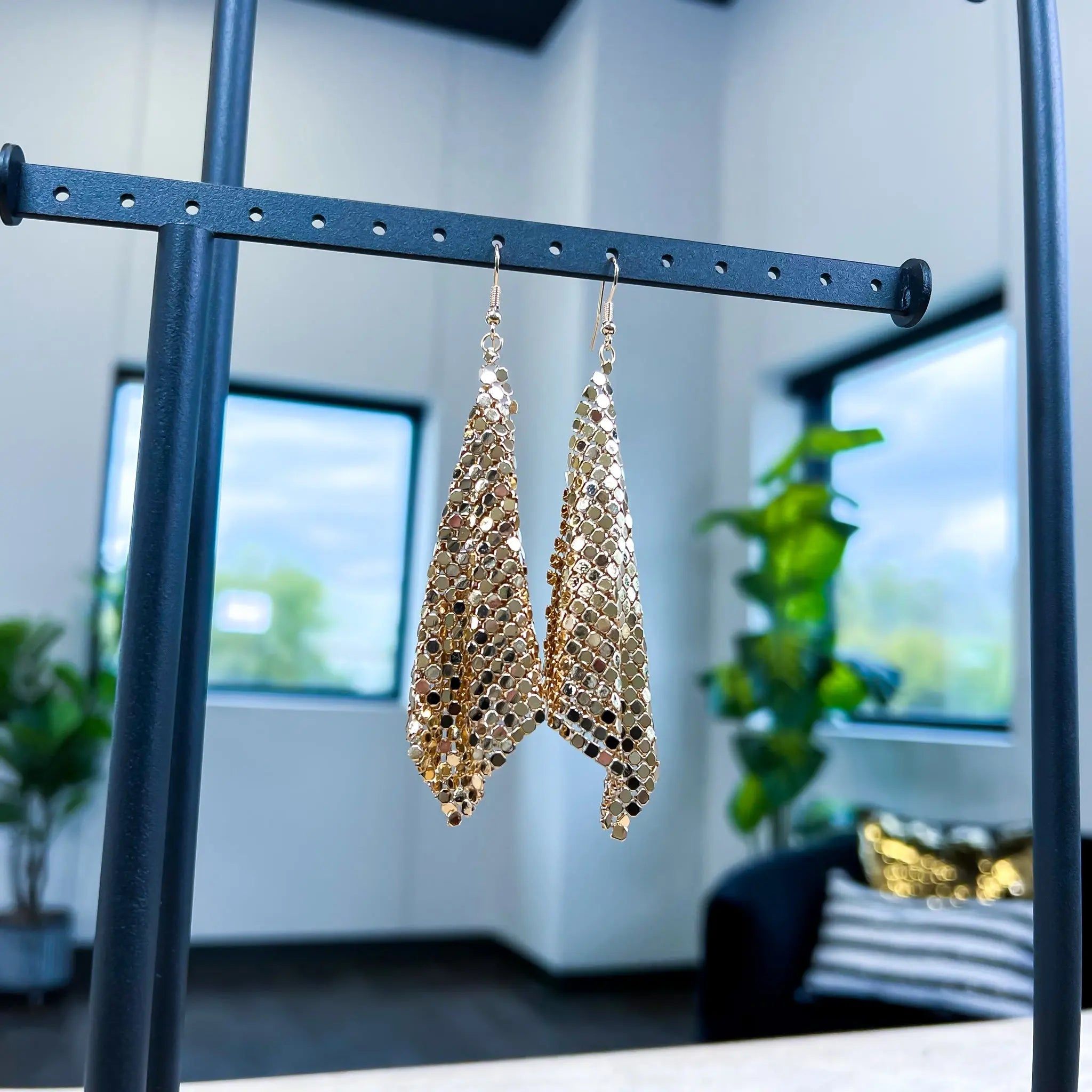 Gold Mesh Chain Earrings sold by ZZs product image thumbnail 4