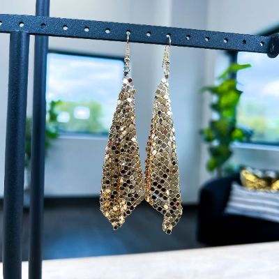 Gold Mesh Chain Earrings sold by ZZs