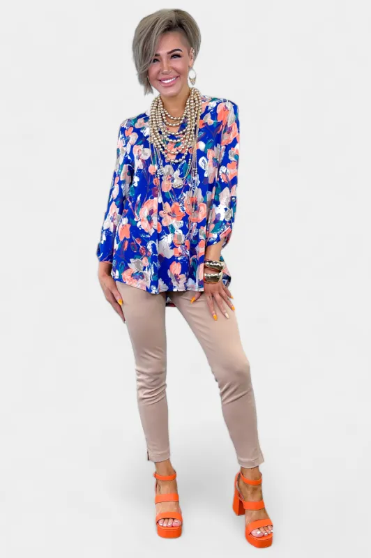 Royal Floral Lizzy Top sold by ZZs
