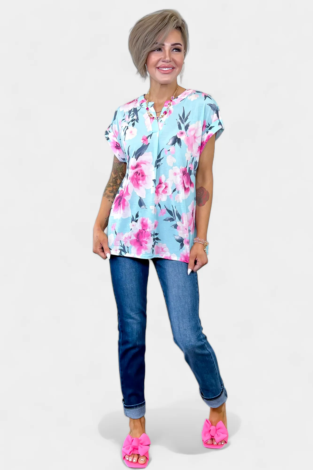 Blue Multi Flower Lizzy Short Sleeve Top sold by ZZs product image thumbnail 4