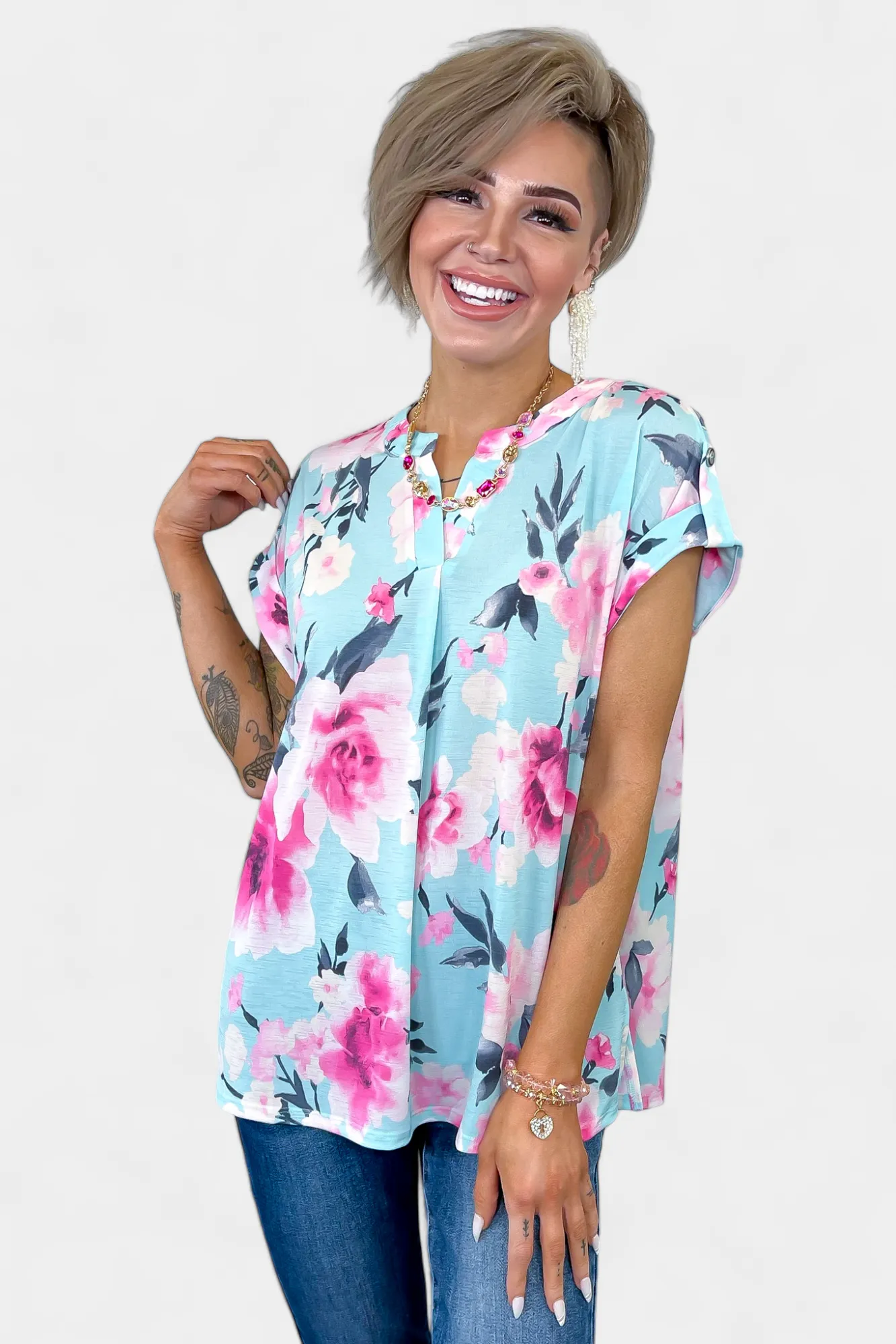 Blue Multi Flower Lizzy Short Sleeve Top sold by ZZs product image thumbnail 3