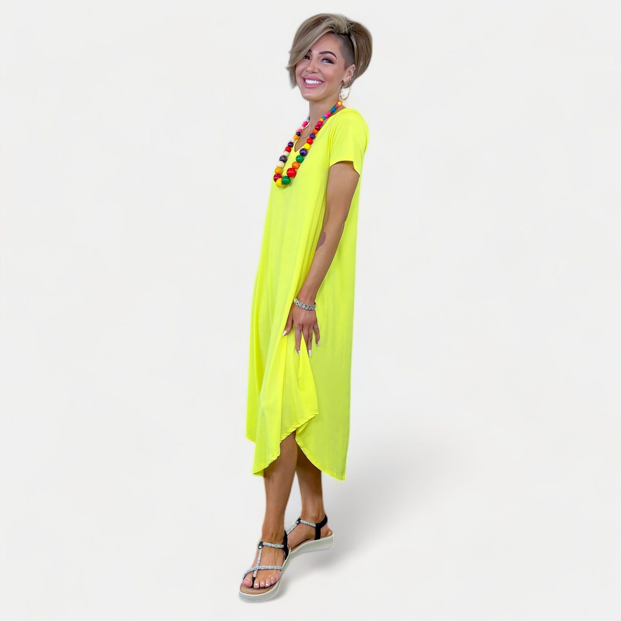 Neon Yellow V Neck Midi Dress sold by ZZs product image thumbnail 5