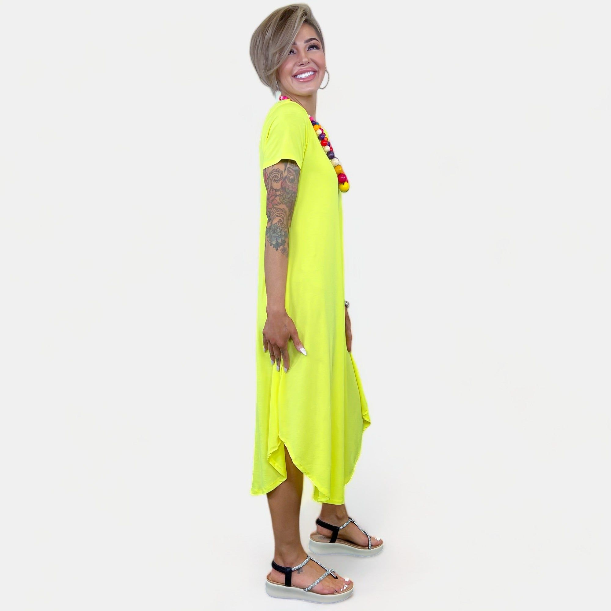 Neon Yellow V Neck Midi Dress sold by ZZs product image thumbnail 4
