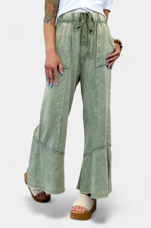 Olive Flare Hem Pants sold by ZZs