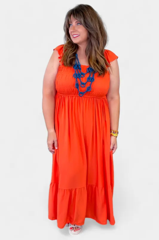 Orange Ruffle Tank Midi Dress sold by ZZs