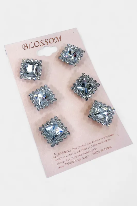 Silver Square Rhinestone Stud Earrings sold by ZZs