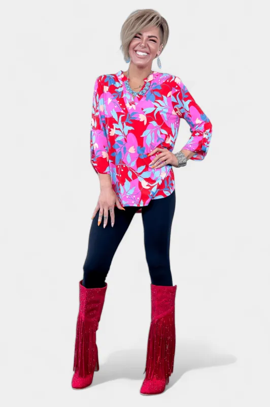Red Multi Floral Lizzy Top sold by ZZs